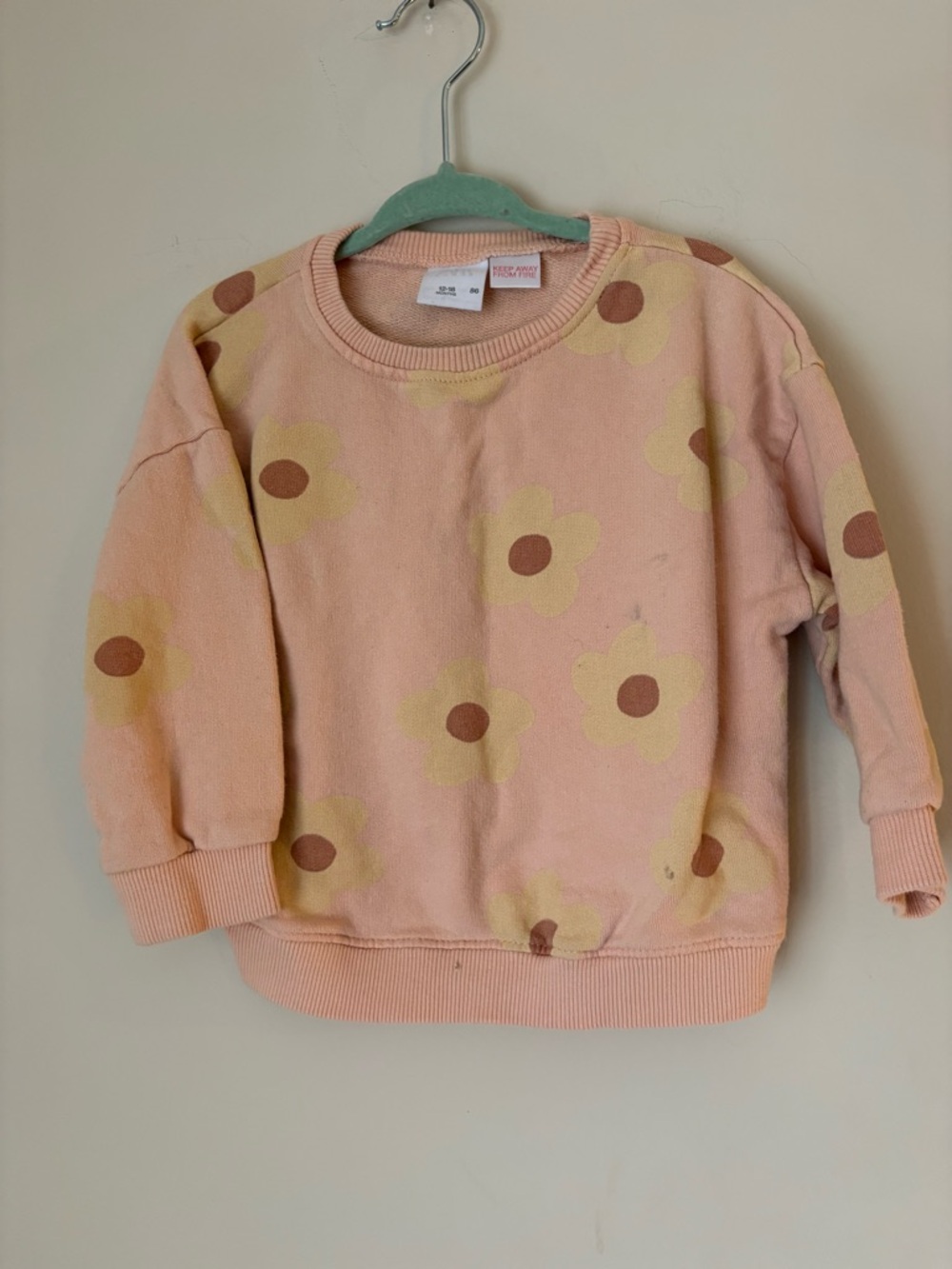 Zara Peach Pink Sweatshirt with Yellow Flower Print 12-18M